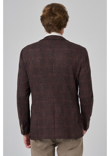 Erkek Kahve Örme Trend Kareli Slim Fit Mono Yaka Ceket indirimleri