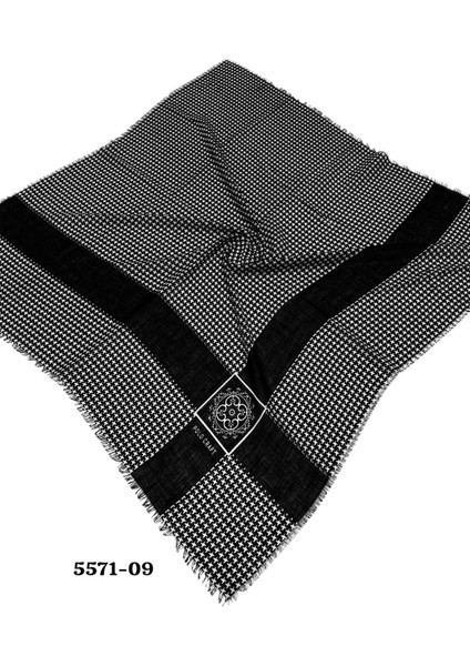 5571 Siyah Beyaz Flamlı Pamuk Eşarp