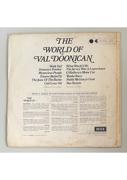 Val Doonican The World Of Val Doonican Lp Plak (Orijinal 1968 Dönem Baskı Plak) fiyatları