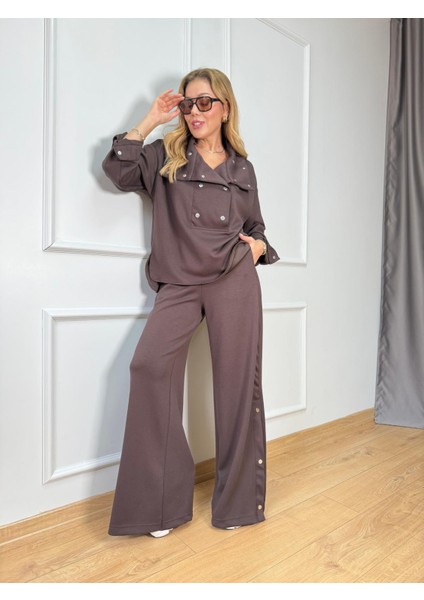 Kahve Gümüş Düğmeli Modal Takım fırsatları