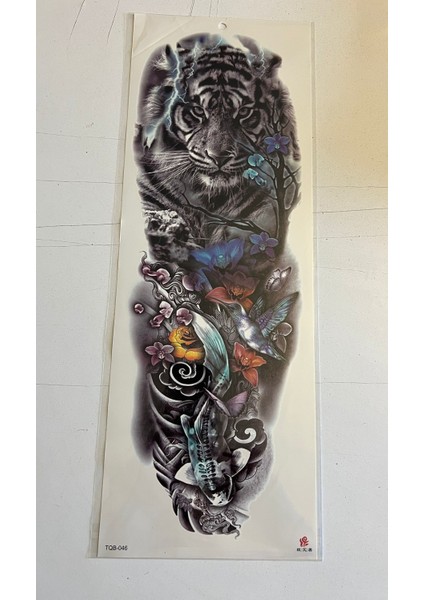 Çiçekli Aslan 1 Hafta Kalıcı Tam Kol Bacak Yapıştırma Geçici Dövme 46 cm