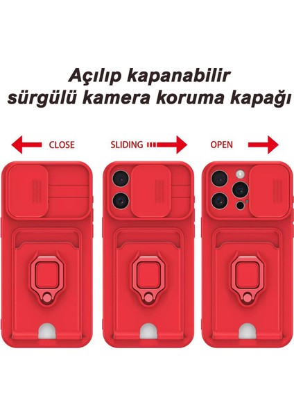Xiaomi Redmi Note 14 Pro Plus Uyumlu Taşıma Askılı - Kartlıklı - Stantlı - Kamera Korumalı Silikon Telefon Kılıfı