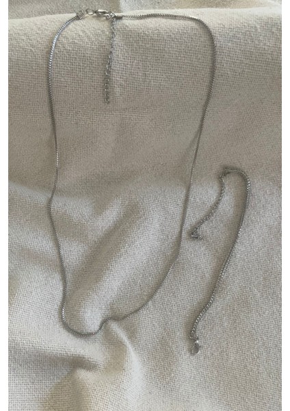 Unisex Tilki Kuyruğu Künye ile Gümüş Kolye Seti