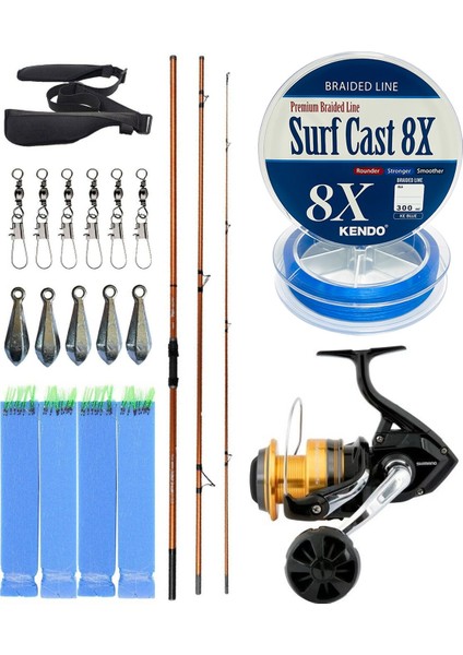 Yekoutdoor Profesyonel Olta Seti Okuma Trio Rex Surf 450CM 120-250 gr 3 Parça Surf Kamışı&shimano Makina Socorro 6000 Sw