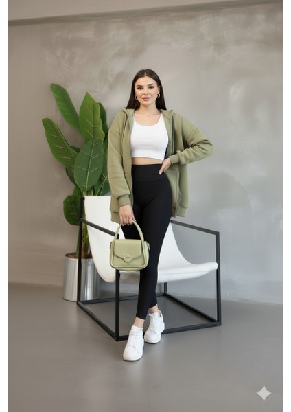 Kadın Genç Unisex Cepli Kapüşonlu Fermuarlı Sweatshirt Hırka