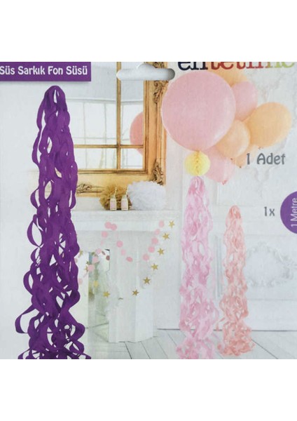 Pelur Kağıttan Süs Sarkık Fon Süsü Beyaz Balon Süsü 1 Metre fiyatları