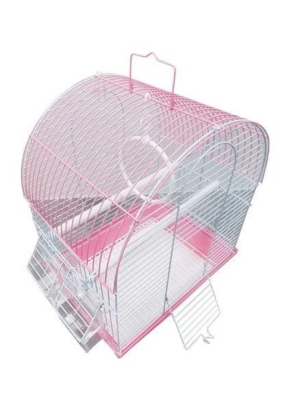 Dayang Iki Kapılı Davul Muhabbet Kuş Kafesi Pembe 30X23X39 cm