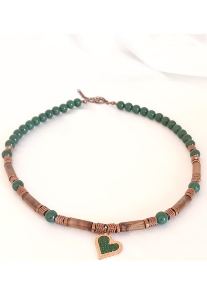 Yeşil & Kahverengi Akik Taşlı Kalp Figürlü Doğal Taş Kolye – 45 cm modelleri