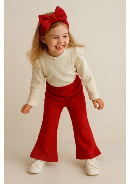Kız Çocuk 3’lü Takım Krem Uzun Kollu Badi, Kırmızı İspanyol Tayt ve Bandana 8 yaş fiyatları