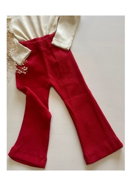 Kız Çocuk 3’lü Takım Krem Uzun Kollu Badi, Kırmızı İspanyol Tayt ve Bandana 8 yaş