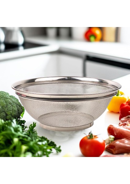 Paslanmaz Çelik Kulpsuz Süzgeç 28CM, Paslanmaz Çelik Pirinç Süzgeci, Paslamaz Çelik Mutfak Süzgeci, Paslanmaz Çelik Salata 28CM Süzgeci