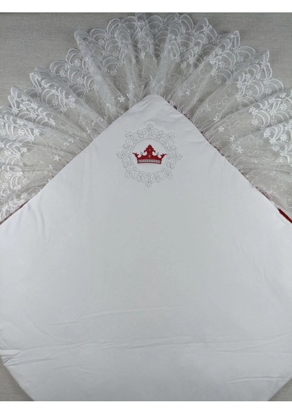 Yenidoğan Saray Kadife Taç Nakışlı Inci Fiyonklu Dantel Duvak Trilüks Kundak Bebek Battaniye Bordo indirimleri