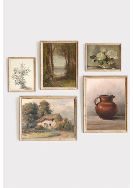 Rustik Ev Dekoru Çerçeveli Poster Seti – Sakin Doğa ve Klasik Sanat