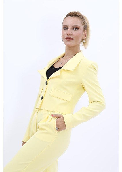 Gömlek Yaka Kısa Ceket-Sarı modelleri