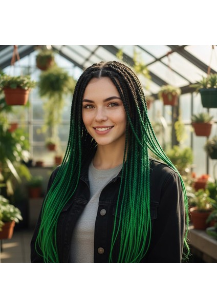 Afrika Örgüsü ve Rasta Için Sentetik Ombreli Saç / Siyah / Koyu Yeşil / Açık Yeşil