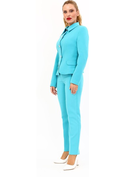 Peplum Ceket & Boru Paça Pantolon Takım-Turkuaz fiyatları