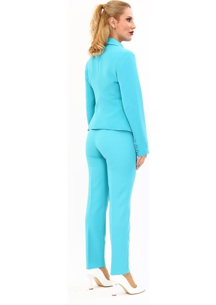 Peplum Ceket & Boru Paça Pantolon Takım-Turkuaz fırsatları