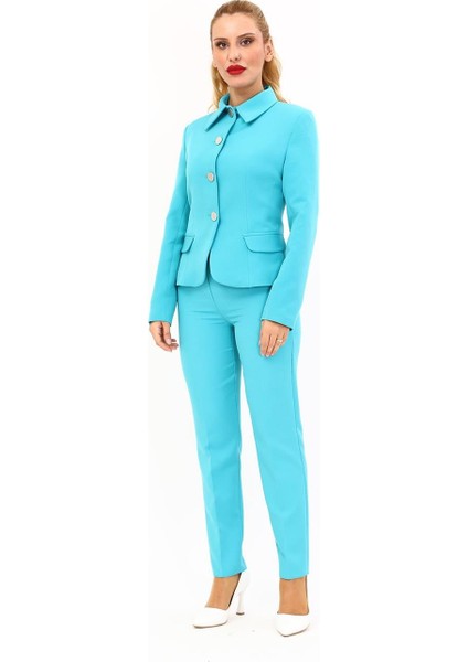 Peplum Ceket & Boru Paça Pantolon Takım-Turkuaz indirimleri