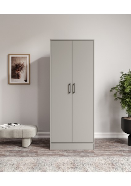 %100 Mdf 2 Kapaklı 7 Raflı ve 1 Askı Borulu Elbise Dolabı – Gardırop 182X70X52 cm Gri-Soft Beyaz Cabinse fiyatları