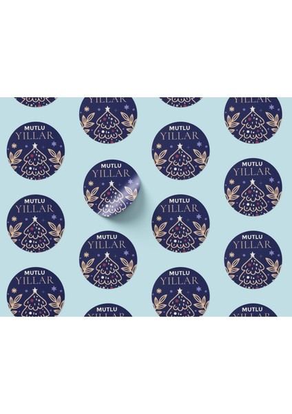 Yılbaşı Mutlu Yıllar Sticker Seti, Yeni Yıl Hediye&paket Etiketi, 108 Adet, 33X33MM, Mavi(4 Tasarım) modelleri