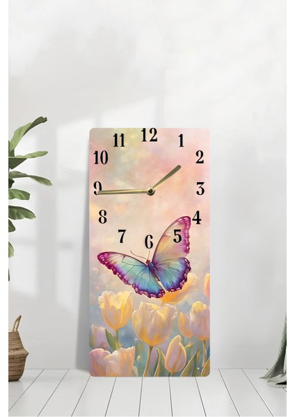 Renkli Kelebek ve Lale Desenli Uv Baskı Mdf Tablo Saat – 30X60 Cm– USD219 modelleri