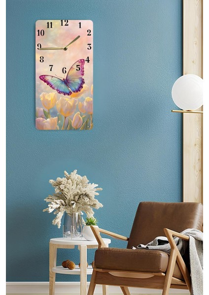 Renkli Kelebek ve Lale Desenli Uv Baskı Mdf Tablo Saat – 30X60 Cm– USD219 fırsatları