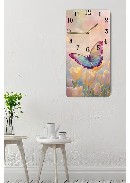Renkli Kelebek ve Lale Desenli Uv Baskı Mdf Tablo Saat – 30X60 Cm– USD219 indirimleri