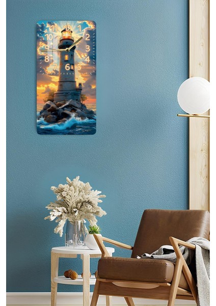 Temperli Cam Tablo Saat – Deniz Feneri ve Gün Batımı Manzaralı 30X60CM Uv Baskı – CUSD008 fırsatları