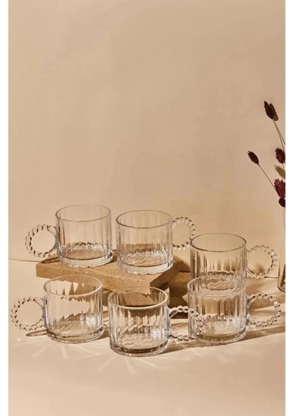 6 Lı Boncuk Kulplu Cam Kupa Boncuklu Cam Espresso Çay Kahve Meşrubat Bardağı fiyatları