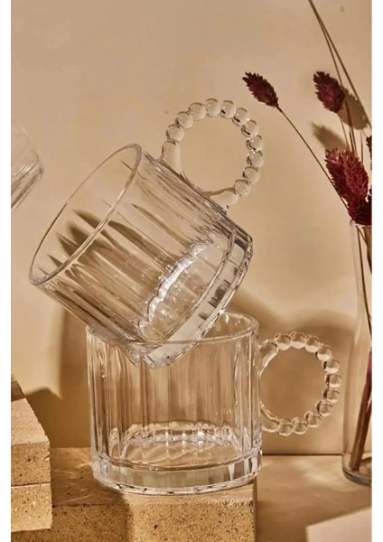 6 Lı Boncuk Kulplu Cam Kupa Boncuklu Cam Espresso Çay Kahve Meşrubat Bardağı modelleri