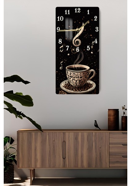 Temperli Cam Tablo Saat – Kahve ve Müzik Temalı 30X60 cm Uv Baskı – CUSD041 fiyatları