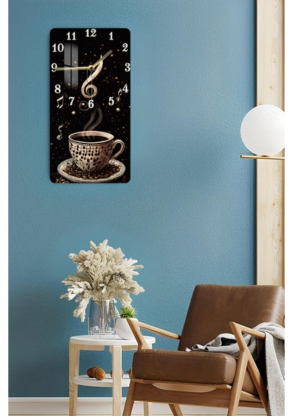 Temperli Cam Tablo Saat – Kahve ve Müzik Temalı 30X60 cm Uv Baskı – CUSD041 fırsatları