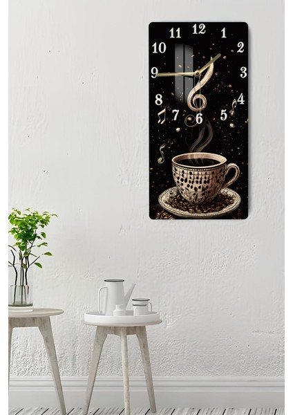 Temperli Cam Tablo Saat – Kahve ve Müzik Temalı 30X60 cm Uv Baskı – CUSD041 indirimleri