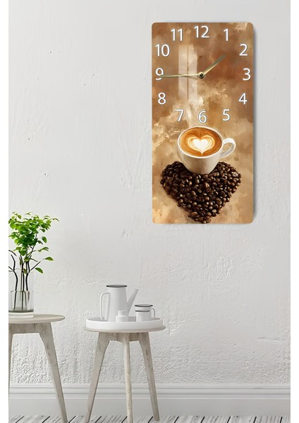 Kalpli Latte Kahve Temalı Temperli Cam Tablo Saat – 30×60 Cm– Uv Baskı– CUSD139 indirimleri