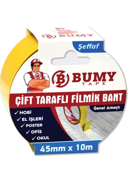Çift Taraflı Filmik Bant 45MM x 10MT Şeffaf