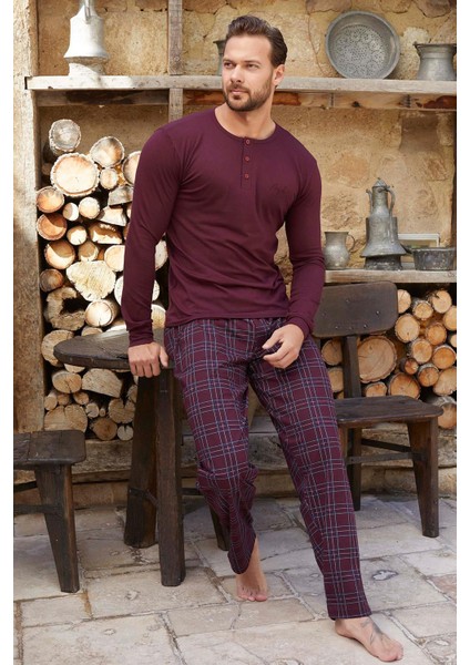 Erkek Civan Patlı Modal Bordo Pijama Takım 3350