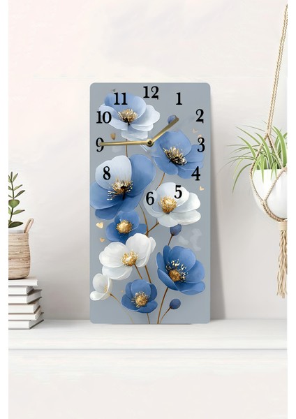 Dekoratif Çiçek Desenli Uv Baskı Mdf Tablo Saat – 30X60 Cm– USD239