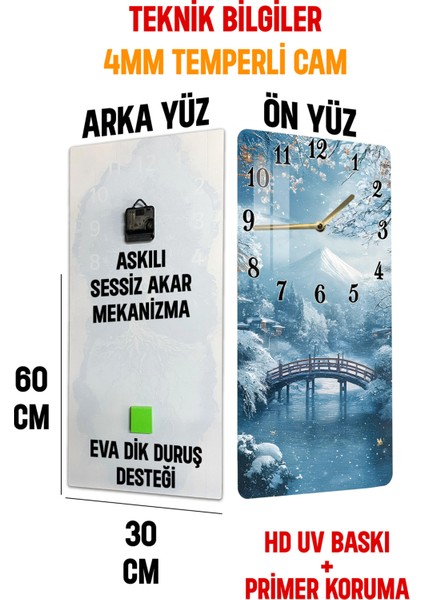 Kar Manzaralı Köprü Tasarımlı Temperli Cam Tablo Saat 30X60 Uv Baskı – CUSD037