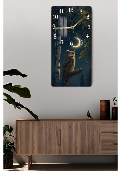 Baykuş ve Hilal Ay Temalı Temperli Cam Tablo Saat 30X60 cm | Hd Uv Baskı– CUSD188 fiyatları