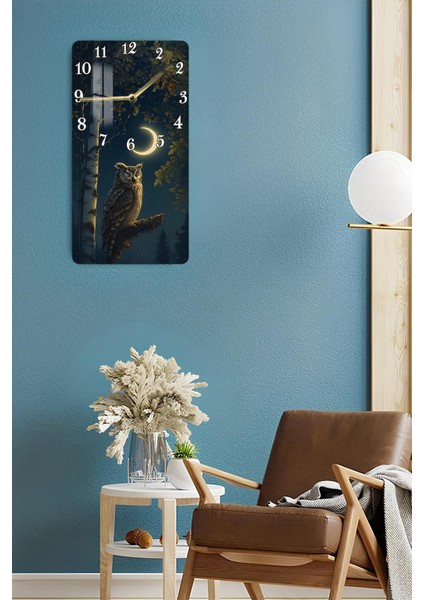 Baykuş ve Hilal Ay Temalı Temperli Cam Tablo Saat 30X60 cm | Hd Uv Baskı– CUSD188 fırsatları