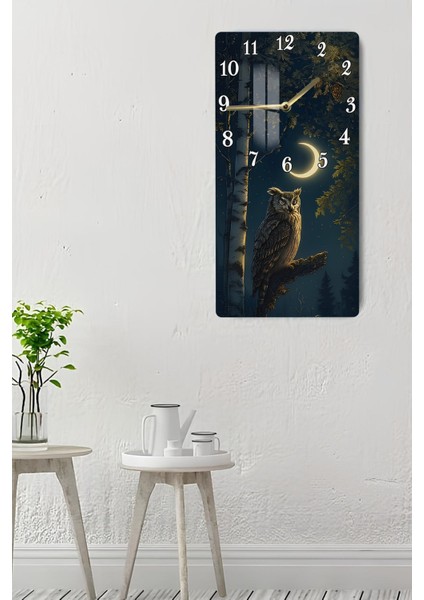 Baykuş ve Hilal Ay Temalı Temperli Cam Tablo Saat 30X60 cm | Hd Uv Baskı– CUSD188 indirimleri