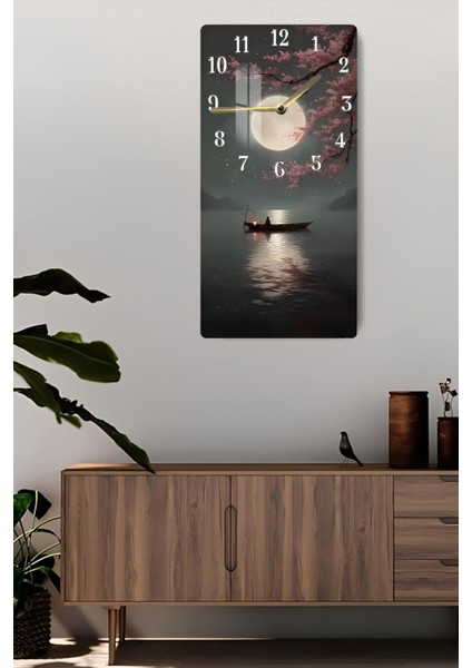 Ejderha Sineği ve Altın Hilal Temalı Temperli Cam Tablo Saat 30X60 cm | Hd Uv Baskı– CUSD185 fiyatları