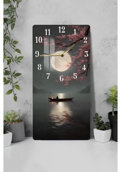 Ejderha Sineği ve Altın Hilal Temalı Temperli Cam Tablo Saat 30X60 cm | Hd Uv Baskı– CUSD185 indirimleri