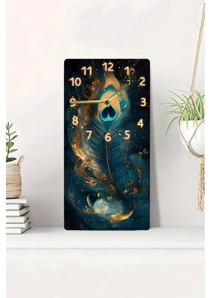 Uv Baskı Mdf Tablo Saat – Tavuskuşu Tüyü Desenli, 30X60 Cm– USD231