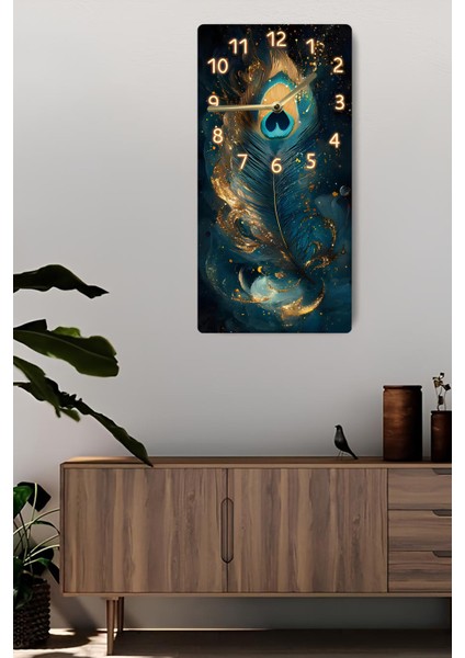 Uv Baskı Mdf Tablo Saat – Tavuskuşu Tüyü Desenli, 30X60 Cm– USD231 fiyatları