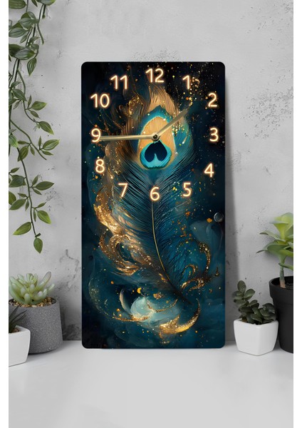 Uv Baskı Mdf Tablo Saat – Tavuskuşu Tüyü Desenli, 30X60 Cm– USD231