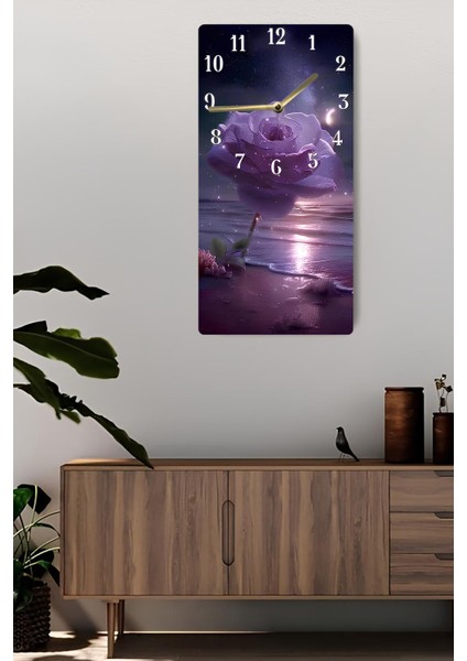 Gece Işıltısında Mor Gül Desenli Mdf Tablo Saat Uv Baskı– 30X60 Cm– USD232 fiyatları