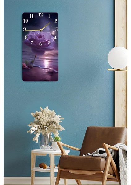 Gece Işıltısında Mor Gül Desenli Mdf Tablo Saat Uv Baskı– 30X60 Cm– USD232 fırsatları