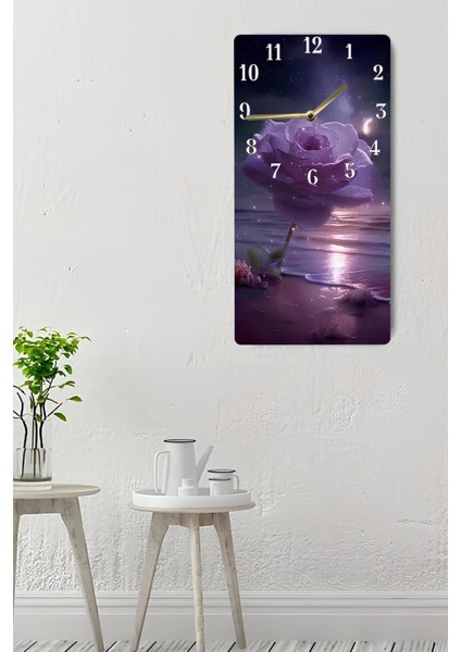 Gece Işıltısında Mor Gül Desenli Mdf Tablo Saat Uv Baskı– 30X60 Cm– USD232 indirimleri