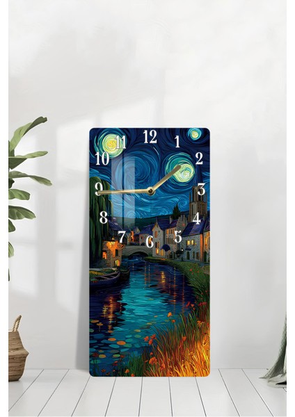 Van Gogh Esintili Gece Manzaralı Temperli Cam Tablo Saat – 30X60 cm Uv Baskı – CUSD018 fiyatları